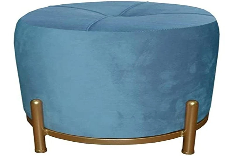 Footrest Dkd Home Decor Blue Polyester Metal Gold (38 X 38 X 34 Cm) - Image 1