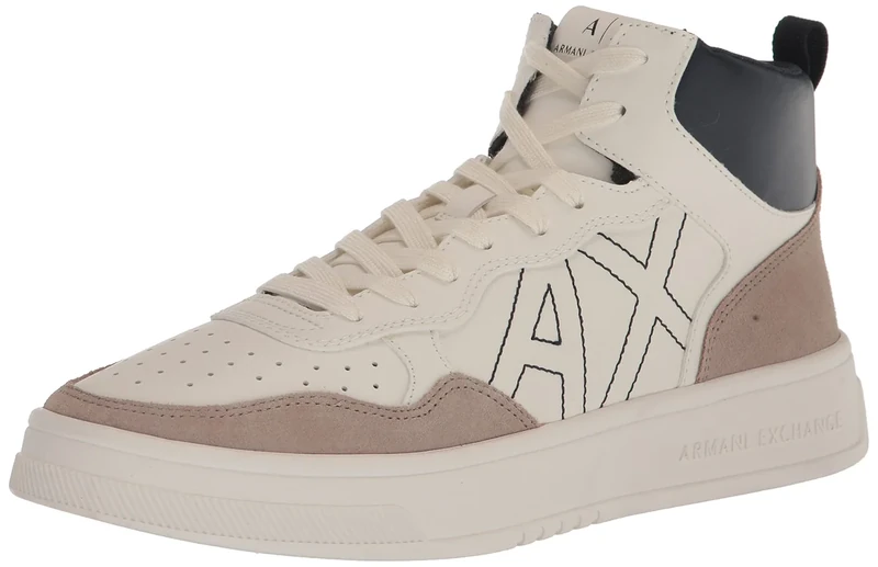 Armani Exchange Men's, Side Logo, Color Shades, Sneaker, Off White + Beige, S030, 7 UK