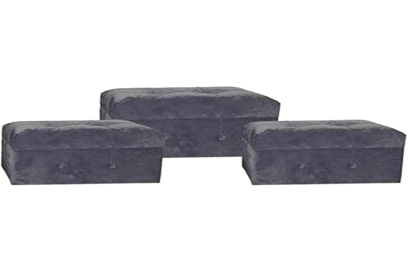 Footrest Dkd Home Decor Grey Polyester Wood MDF (3 Pcs)