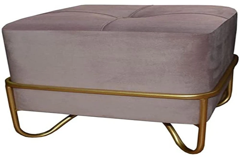 HOME DECOR Bench Dkd Pink Polyester Foam Gold Metal MDF Wood (42 x 42 x 38 cm)