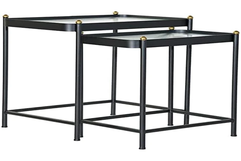 Side Table Dkd Home Decor Black Metal Glass (2 Pcs) - Image 1