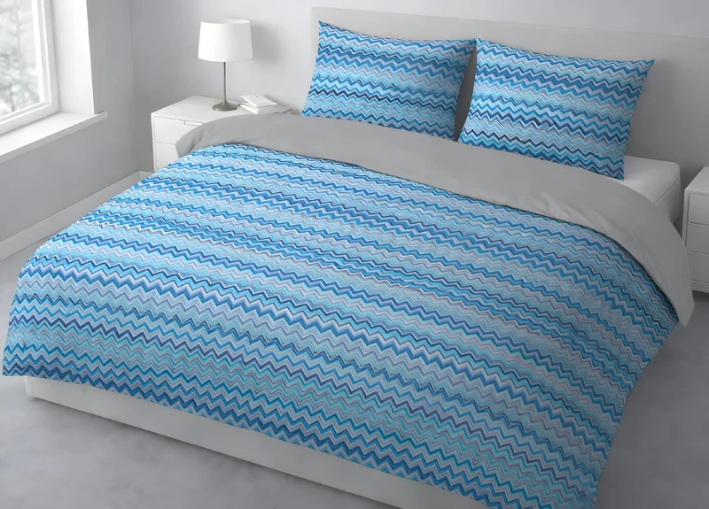 BIANCHERIAWEB 100% Cotton Double Duvet Cover, Bay Pattern, Light Blue, Duvet Cover 200 x 200 cm and 1 Pillowcase with Side Buttons 50 x 80 cm - Image 1