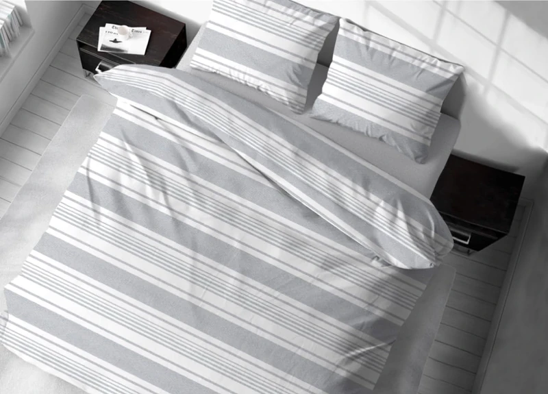 LINEN WEB Duvet Cover 100% Cotton, Duvet Cover Striped Pattern, Grey