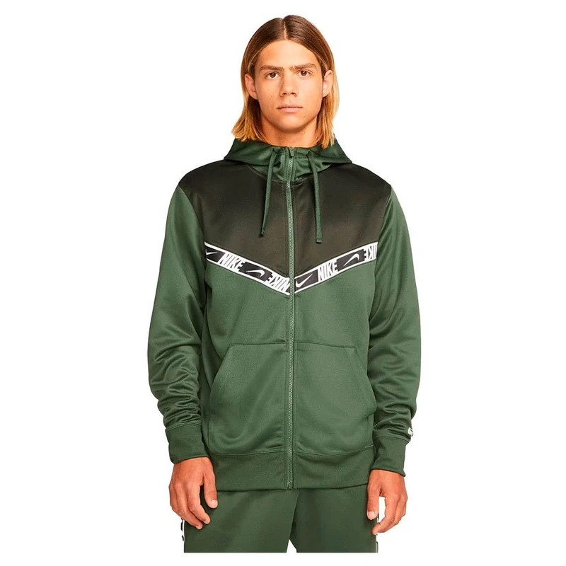 Nike Men's SW Repeat Hooded Sweatshirt, Carbon Green/Sequoia/White, M