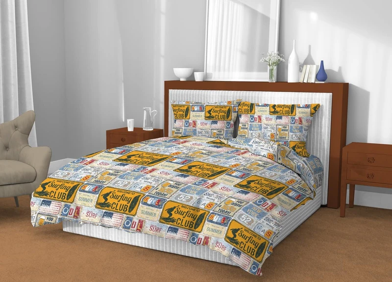 BIANCHERIAWEB 100% Cotton Single Duvet Cover, Vintage Pattern, Duvet Cover 155 x 200 cm and 1 Pillowcase with Side Buttons 50 x 80 cm - Image 1