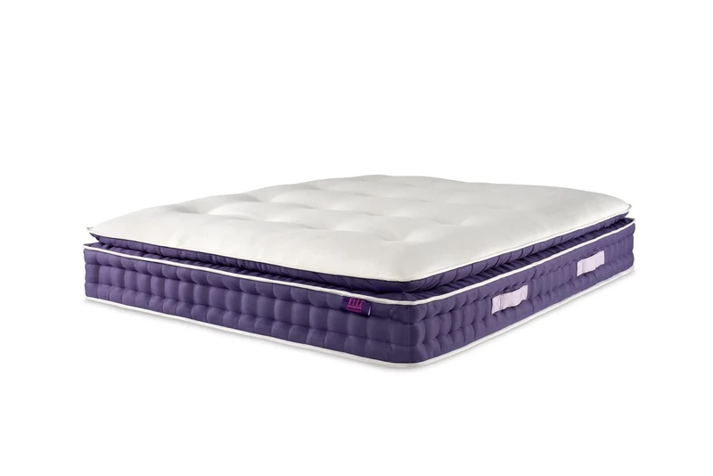 ELLE Decoration Amethyst Luxury Wool Pocket Spring | Single Bed Mattress | Handmade Natural Pressure Relieving | Soft Touch Breathable Tencel™ Knitted Cover,White, Violet,90 x 190