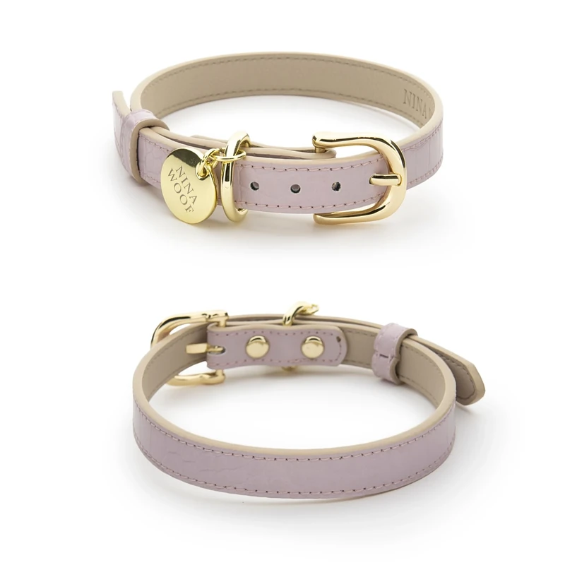 NINA WOOF Milan Leather Dog Collar - Luxury Cute Adjustable Buckle Collar - Soft Padded, Round Leather for Extra Small, Small, Medium and Large Dogs - Lilac, Large
