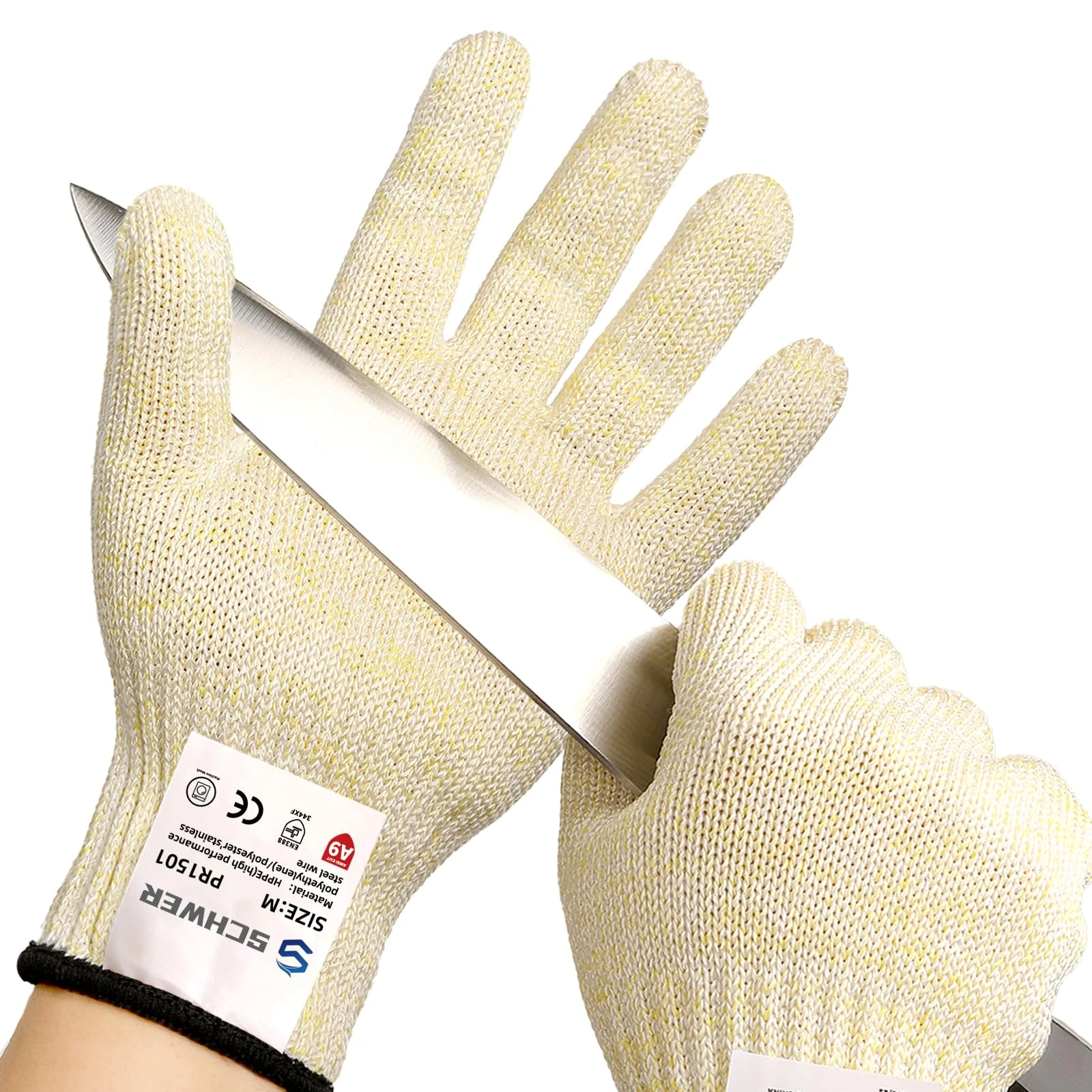 Schwer 2 Pairs SlicePro ANSI A9 Cut Resistant Gloves PR1501, Food Grade Reliable Cutting Glove, Mandoline Gloves for Kitchen Meat Cutting, Oyster Shucking, Fish Fillet Processing, Non-PFAS, L