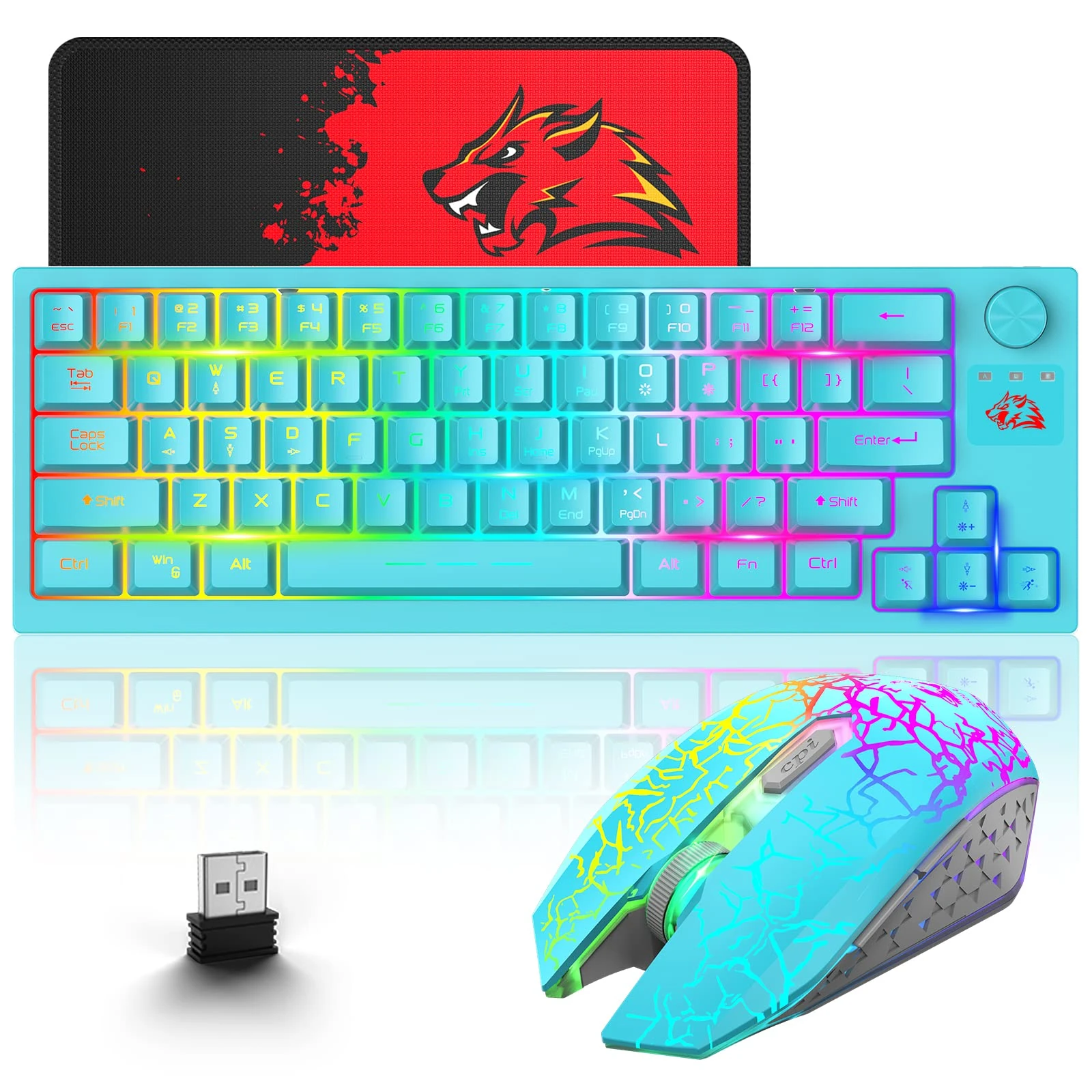 ZIYOU LANG Wireless Keyboard and Mouse Set, 2.4G Cordless USB Keyboard and Silent Mouse Combo, Desktop LED Rechargeable Gaming Keybaord and Mouse with Mice Pad for Win/PC/Laptop/Surface/Mac - Blue