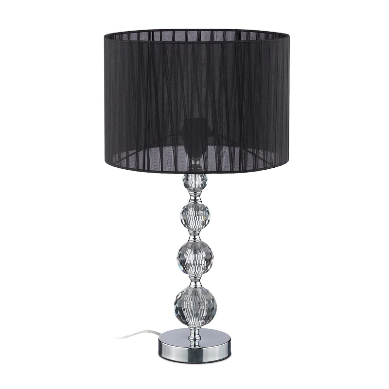Relaxdays 10038878 Table Lamp, Bedside Lamp in Crystal Design, H x D 54 x 29.5 cm, E27 Socket, Table Lamp with Shade, Black