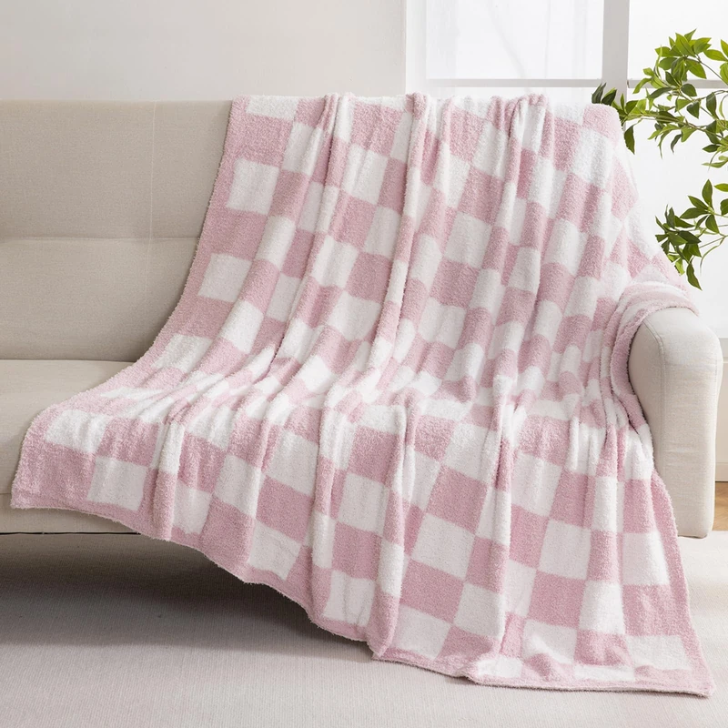 YIRUIO Throw Blankets Checkerboard Grid Chessboard Gingham Warmer Comfort Plush Reversible Microfiber Cozy Decor for Home Bed Couch(Pink, 51''x63'') - Image 1