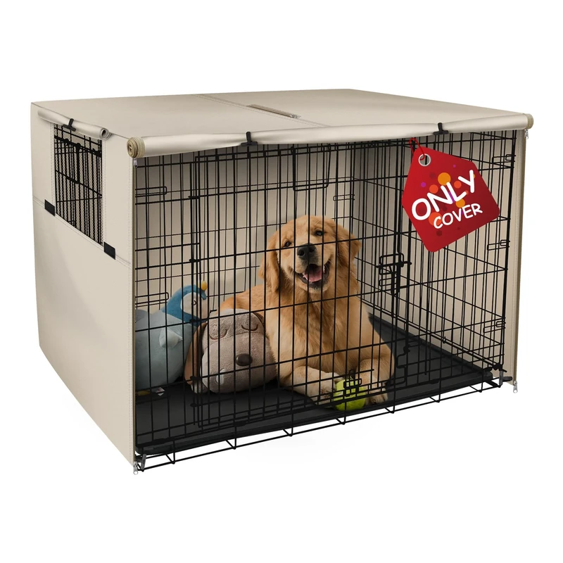 Explore Land 54 inches Dog Crate Cover Durable Polyester Pet Kennel Cover Universal Fit for Wire Dog Crate (Light Tan)