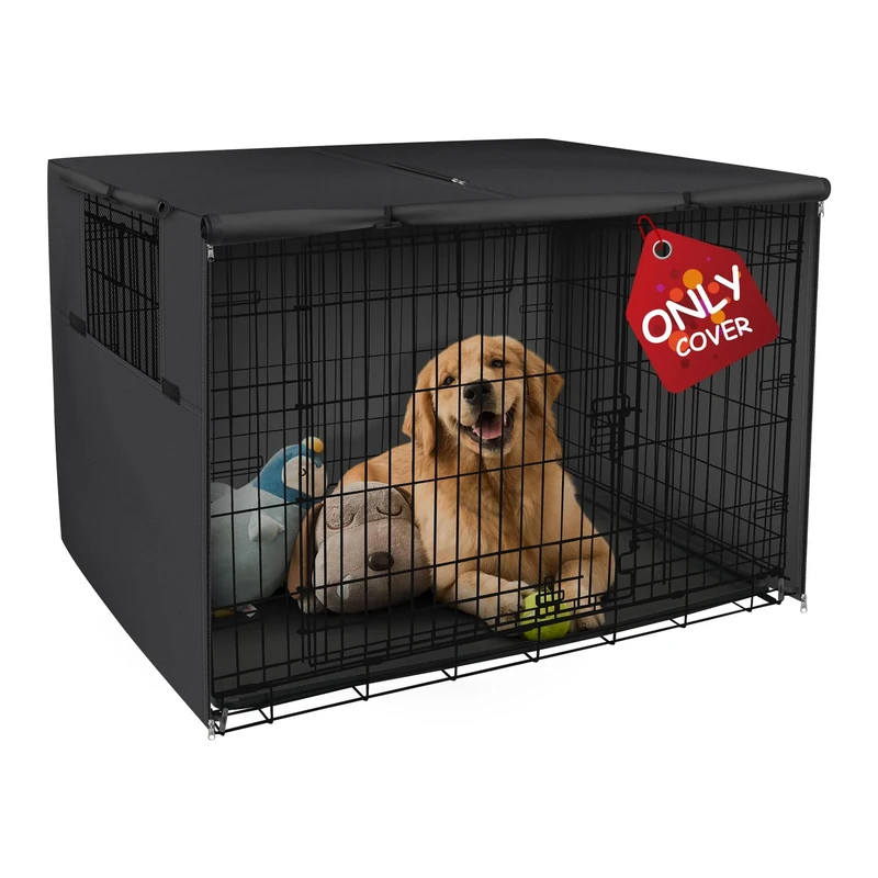 Explore Land 54 inches Dog Crate Cover - Durable Polyester Pet Kennel Cover Universal Fit for Wire Dog Crate (Black)