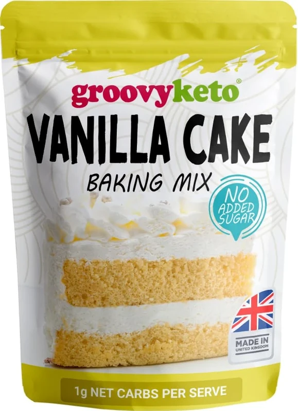 Groovy Keto Vanilla Cake/Cupcake Mix | Low Carb | Keto Friendly | Sugar Free | Only 1g Net Carbs Per slice | Keto Baking Mix, Diabetic Friendly - 260g Pouch