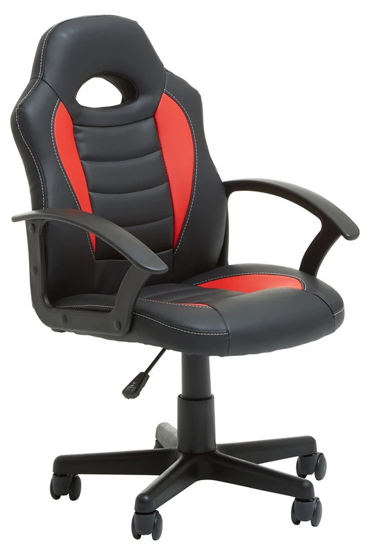 Premier Housewares Black And Red PU Home Office Chair With Flexible Armrest/Wheel Rolling Base/Adjustable Height And Padded Seat With Lock Mechanism Computer Chairs For Desk w54 x d57 x h97cm