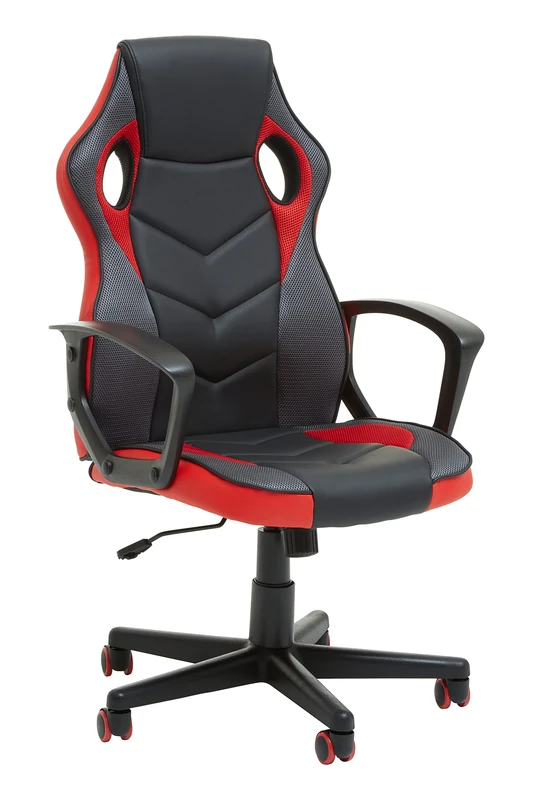 Premier Housewares Black And Red PU Home Office Chair With Flexible Armrest/Wheel Rolling Base/Adjustable Height And Padded Seat With Lock Mechanism Computer Chairs For Desk w61 x d61 x h118cm