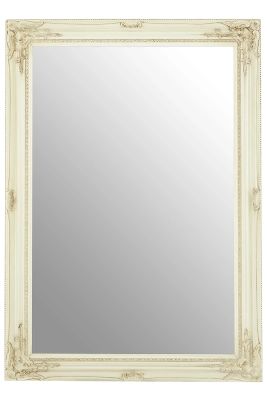 Premier Housewares Rectangular Wall Mirror/Classic Mirrors For Bathroom/Bedroom/Garden Walls Fancy Wall Mounted Mirrors For Hallway With Bone White Finish 88 x 5 x 118