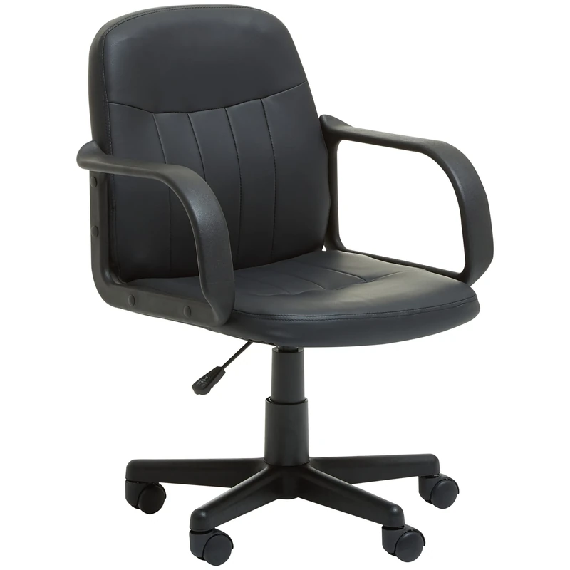 Premier Housewares Black PU Home Office Chair With Flexible Armrest/Wheel Rolling Base/Adjustable Height And Padded Seat With Lock Mechanism Computer Chairs For Desk w58 x d59 x h93cm