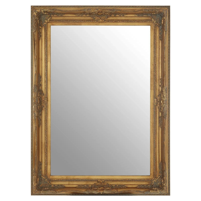 Premier Housewares Wall Mirror/Mirrors For Garden/Bathroom/Living Room With Carving Rectangular Frame/Gold Finish Wall Mounted Mirrors W83 X D8 X H113cm.