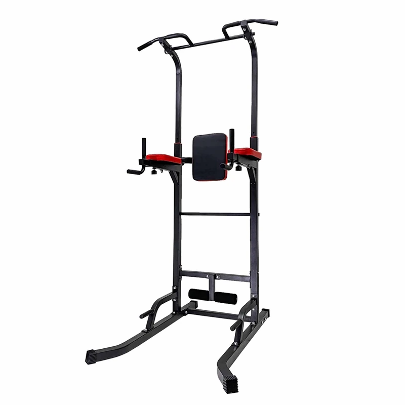 Ultrasport Power Tower Advanced, Fitness station, Compact multifunctional device, Home gym, Dip station with pull-up bar, Push-up handles, Height adjustable, Sit-up trainer, Black-Red