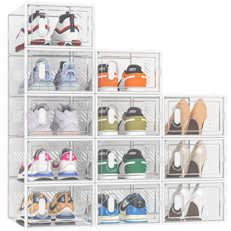 SIMPDIY Shoe Storage, 12 Pack Shoe Organizer for Closet, Shoe Boxes Clear Plastic Stackable Shoe Containers with Lids for Size 10