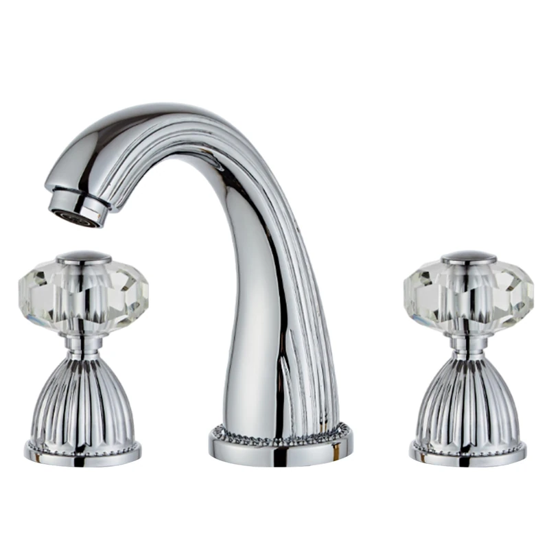 Retro Style Antique Two Handles Bathroom Faucets Brass Black Gold Sliver Three Holes Widespread Bath Taps Crystal Handle Bathroom Sink Faucets Contain with Supply Lines and Hot Cold Water
