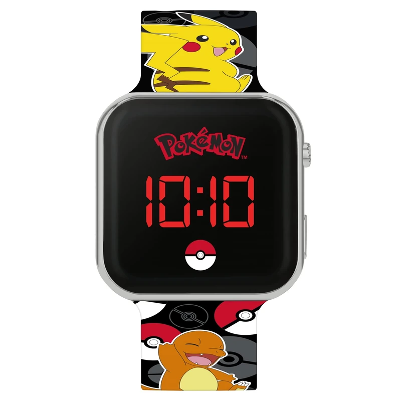 Pokemon Black LED Watch with Printed Silicone Strap - Model POK4322