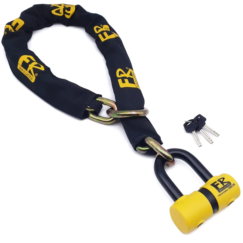 FR SECURITE FR50120L Candado Moto Disco Mini U Homologado SRA, Cadena Lazo Alta Seguridad ø13.5mm 120cm Mas Versátil, Robusto Antirobo para Motocicleta, Scooter, Bicicleta, Anclaje, Parking