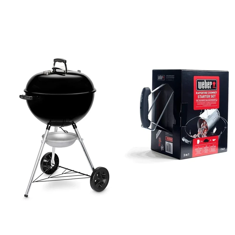 Weber Original Kettle® Barbacoa de Carbón, Ø 57 cm, Negro (14101053) & 17631 Chimney Starter Set