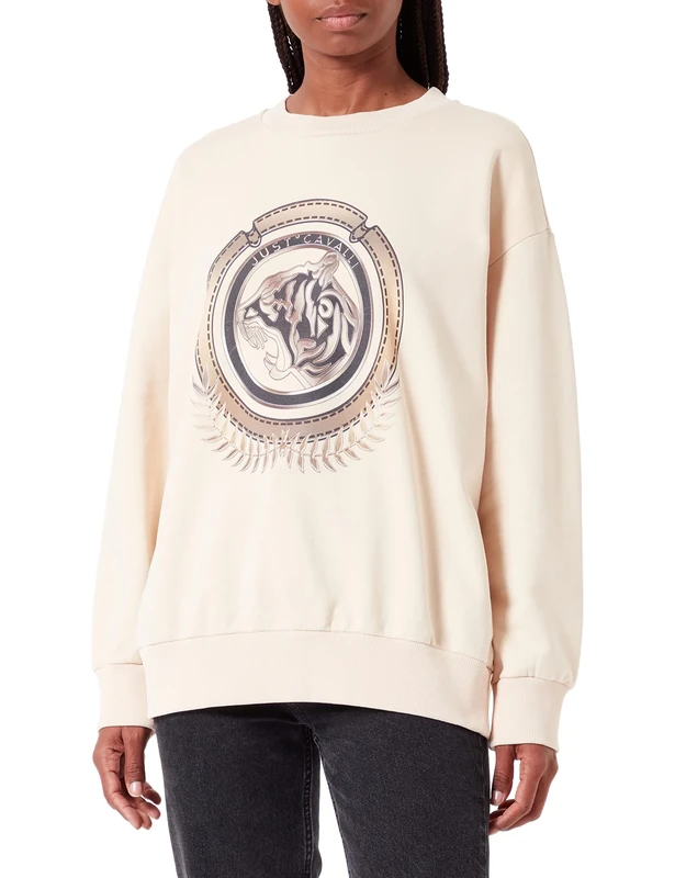 Just Cavalli Women's Sweatshirt, 108 Ivory Cream, M