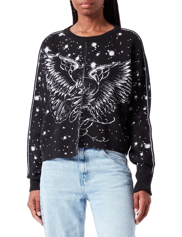 Just Cavalli Women's Pullover Sweater, 900j Black Jacquard, L