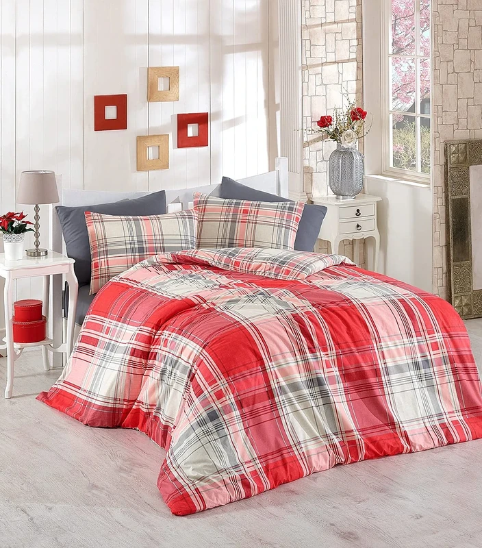 Questo Casa 100% Ranforce Cotton Double Duvet Cover Set, Duvet Cover 200 x 220 cm, Flat Leaf 240 x 260 cm, Pillowcase 50 x 70 cm (2 pieces)
