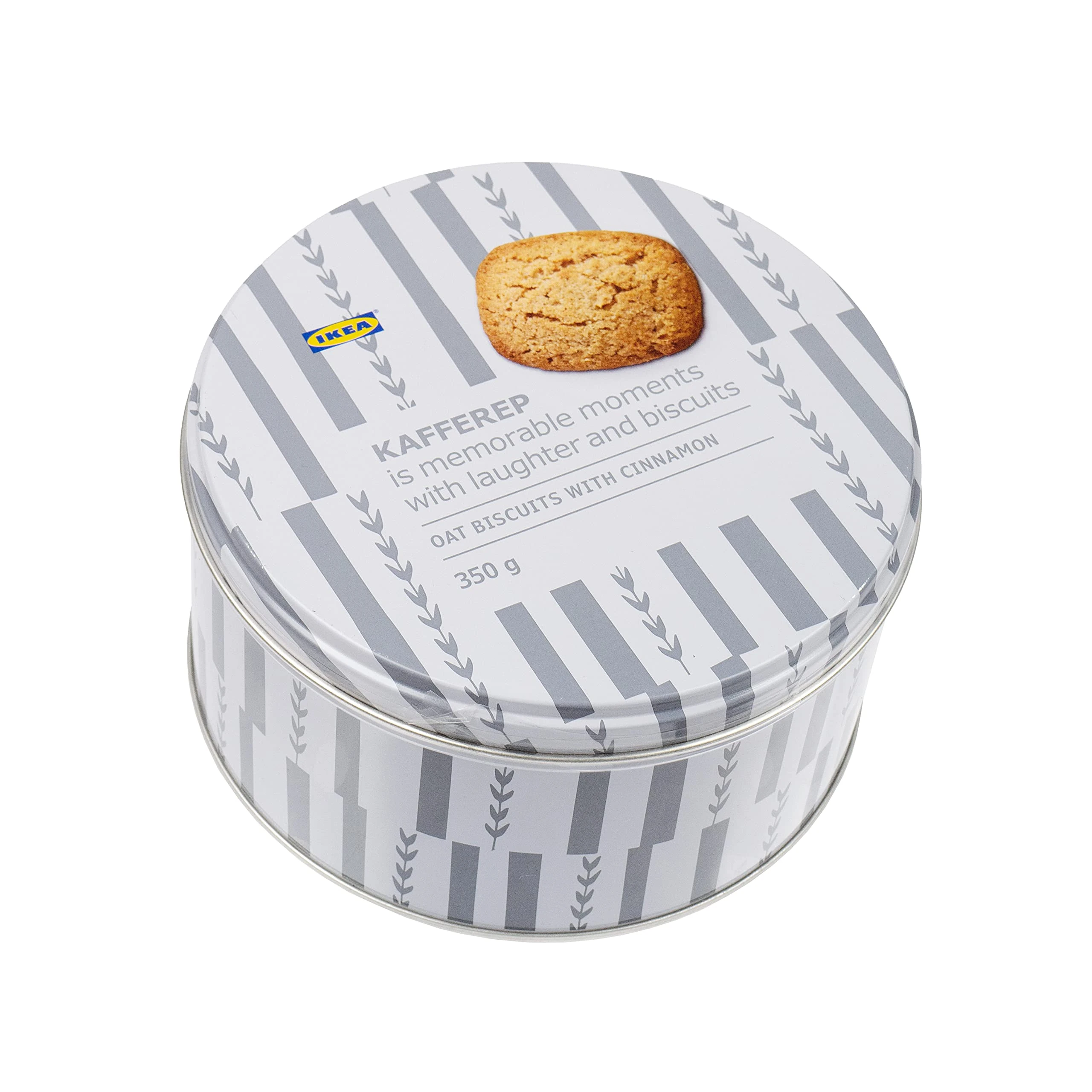 Ikea KAFFEREP Swedish Chunky Oat Biscuits in Grey Decorative Tin, With Cinnamon, 350g