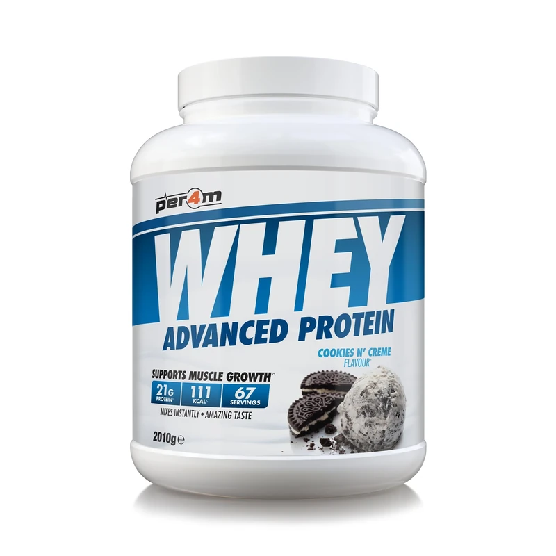Per4m Whey Protein Powder | High Protein Shake for Muscle Growth & Recovery | Low Sugar Gym Supplement | Sports Nutrition Drink + Amino Acids (2010g, Cookies N Creme)