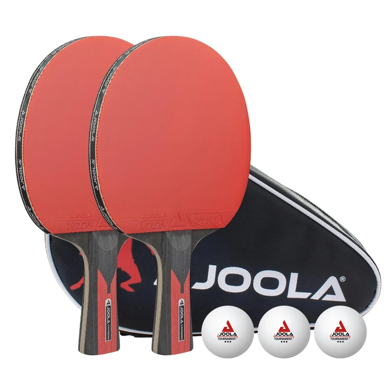 JOOLA Table Tennis Set DUO Carbon | 2 Bats + 3 Ping Pong Balls + 1 Case, black/red, 6 pieces