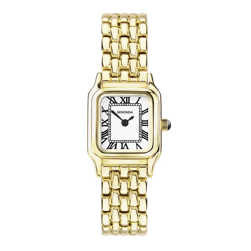 SEKONDA Women's Octagonal Gold Tone White Dial Analogue Watch with Roman Numerals Gold Bracelet 40144, Gold, Bracelet