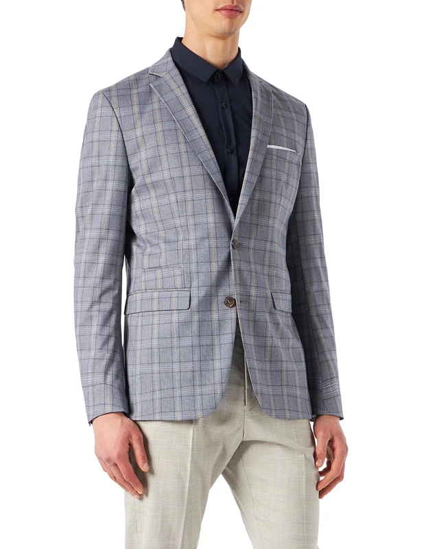 SELECTED HOMME Male Blazer Checked, Light Blue/Checks: Sand, 36L