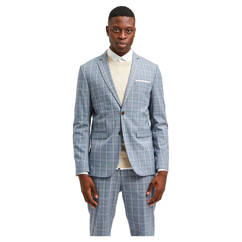 Selected Men's Slhslim-timelogan Blu Snd Chk Blz Noos Blazer, Light Blue/Checks: Sand, 50 UK