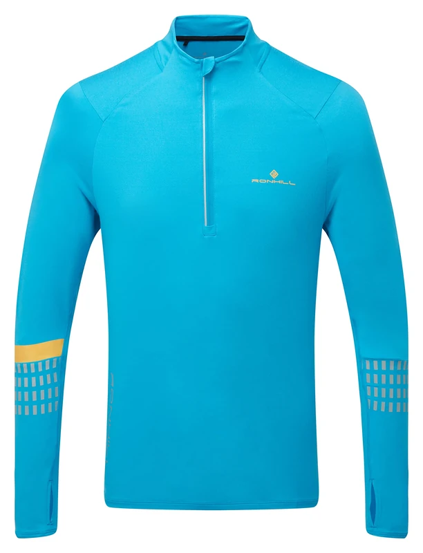 RONHILL Running, Men's Tech Afterhours 1/2 Zip Tee, Kingfshr/Sunray/RFLCT, S