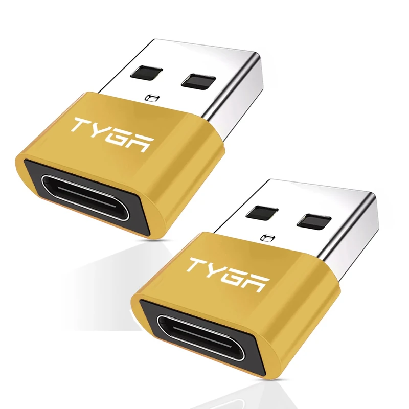 TYGA USB C to USB A Adaptor 2.0 - USB C Female to USB A Male Connector for Charging & Data Transfer, Plug-and-Play, Durable Aluminum Housing, Portable Converter for Android & IOS Devices - 2 Gold