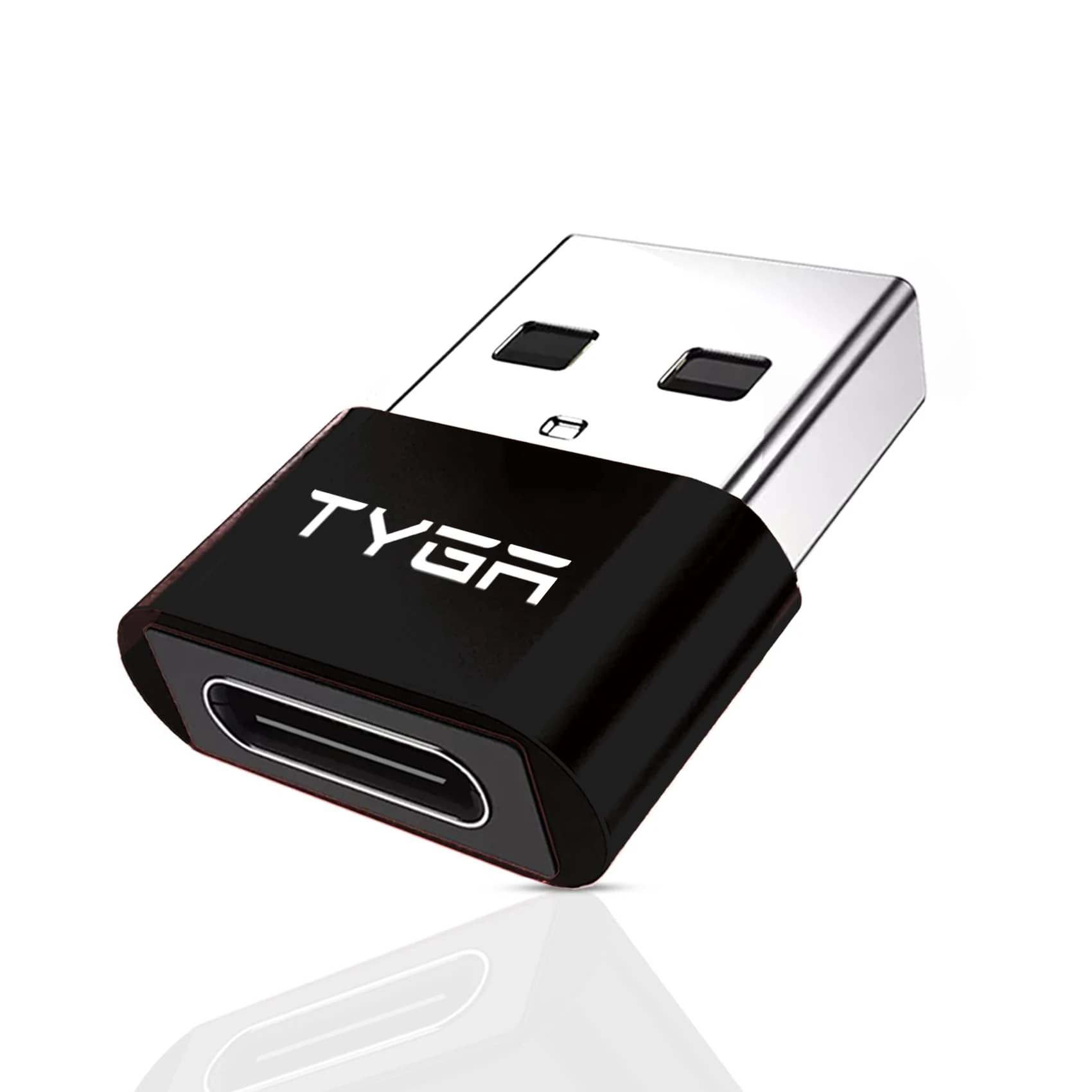 TYGA USB C to USB A Adaptor 2.0 - USB C Female to USB A Male Connector for Charging & Data Transfer, Plug-and-Play, Durable Aluminum Housing, Portable Converter for Android & IOS Devices - 1 Black