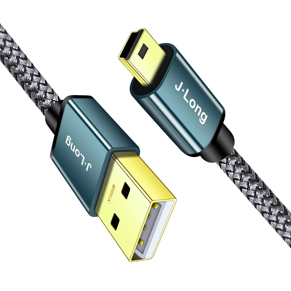 J·LONG Mini USB Cable Braided USB 2.0 to Mini B Cable Data Transfer & Charge Compatible with Dash Cam, PS3 Controller, MP3/4 Player,PDA, Camera, Scanner and More Mini USB Devices (5M)