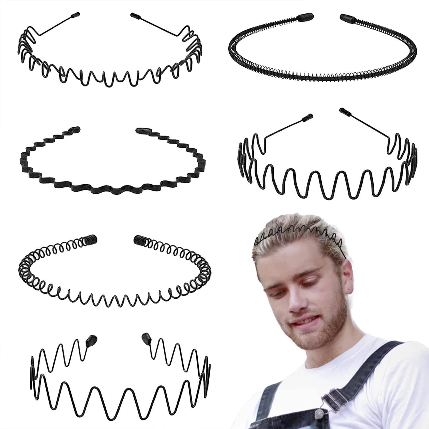 KELUBATU Mens Hair Band Sports Hair Bands Men, Non-Slip Sports Fashion Headband, Metal Hair Band Men, Hair Hoop Outdoor Sports, Weddings And Daily Wear (6 Pcs)
