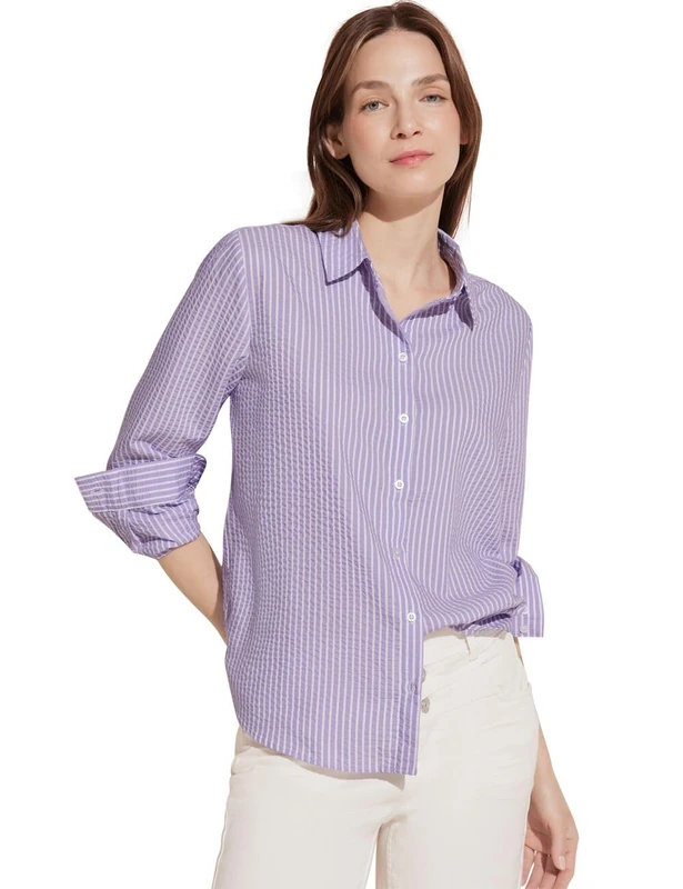 Street One Women's A344582 Striped Blouse, Shiny Lilac, 44