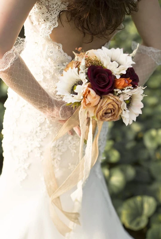 Ansofi Vintage Wedding Bouquet Bride Bridal Bouquets Burnt Orange Bridesmaid Bouquet Artificial Sunflower Rose Flowers for Ceremony Party Church