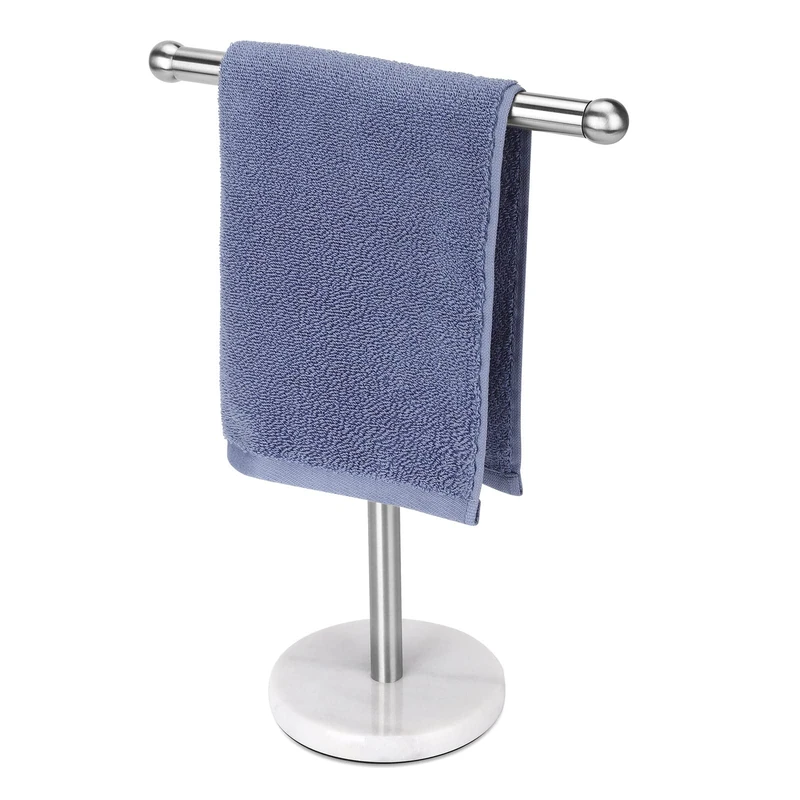 Hand Towel Holder Stand with Heavy Stainless Steel Base, T-Shape Towel Rack, Free-Standing for Bathroom Vanity Countertop, 304 Stainless Steel (Brushed Silver)