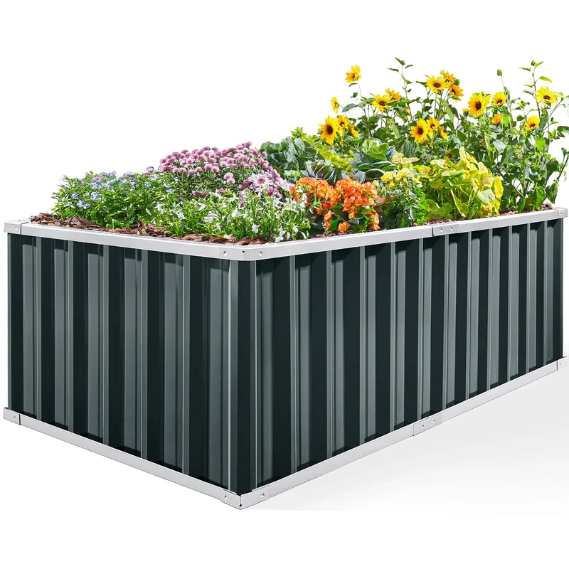 KING BIRD 6x3x2ft Galvanized Raised Garden Bed Outdoor Heightened Steel Metal Planter Box for Deep-Rooted Vegetables, Flowers, Large Raised Bed Kit(Dark Grey)