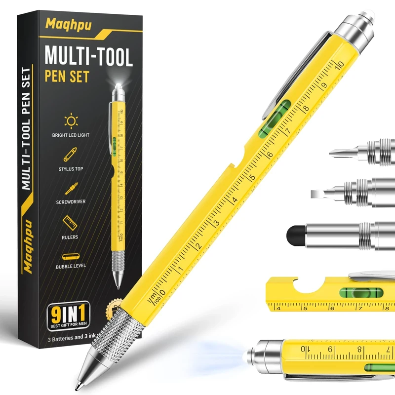 Maqhpu Valentines Gifts for Him, Gifts for Men, 9 in 1 Multi Tool Pen Stocking Stuffers Gadgets, Mens Gift for Dad, Valentines Gifts for Boyfriend/Husband, Stocking Fillers for Men