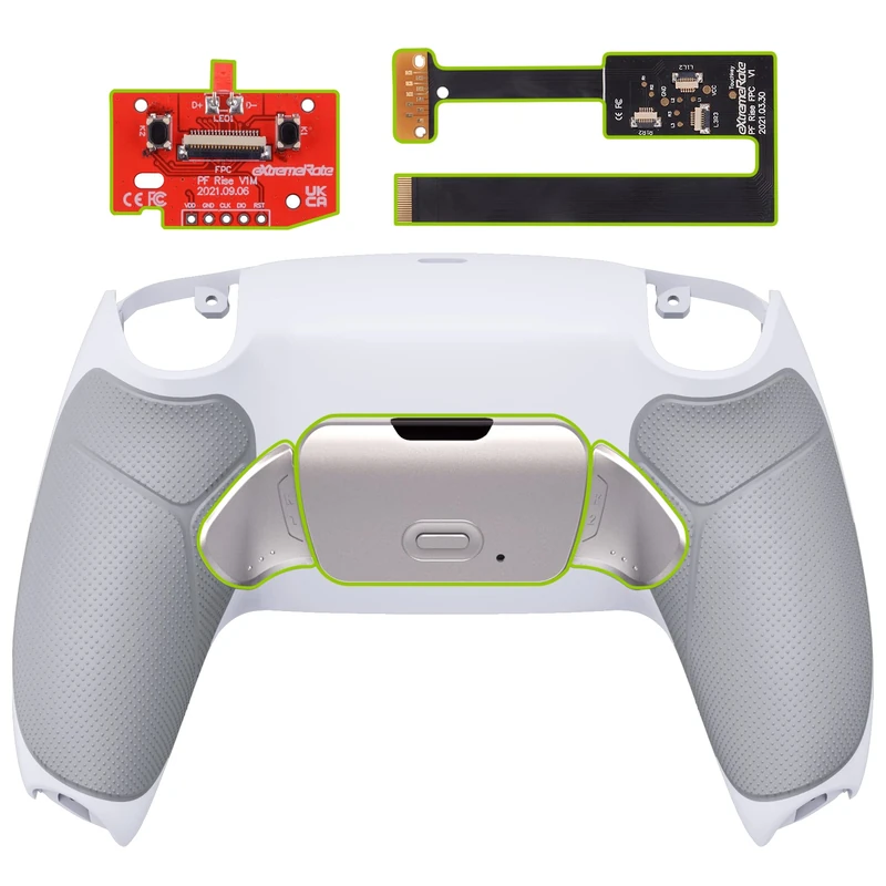eXtremeRate Silver Real Metal Buttons (RMB) Version RISE 2.0 Remap Kit for ps5 Controller BDM-010 BDM-020 with Gray Rubberized Grip Back Shell, Upgraded Back Buttons Attachment - Without Controller