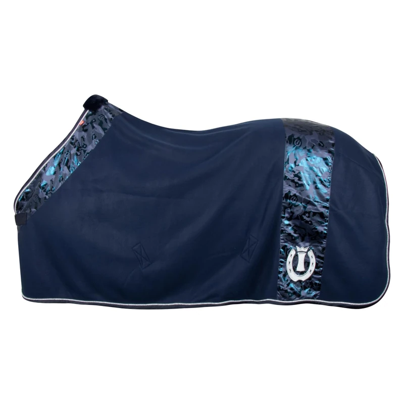 Imperial Riding IRH Ambient Hide & Ride Fleece Blanket, Horse Fleece and Cooler Blanket Made of Microfleece with Faux Fur Withers, Cross Straps and Tail Cord, Navy, 155 - Image 1